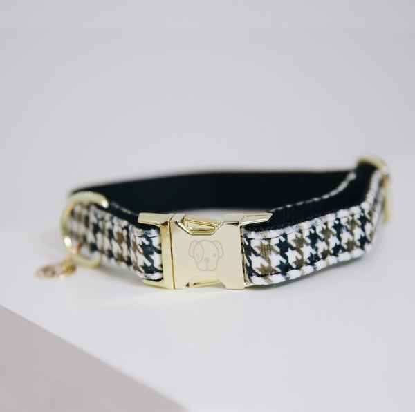 Dog Collar Pied-de-Poule Brown