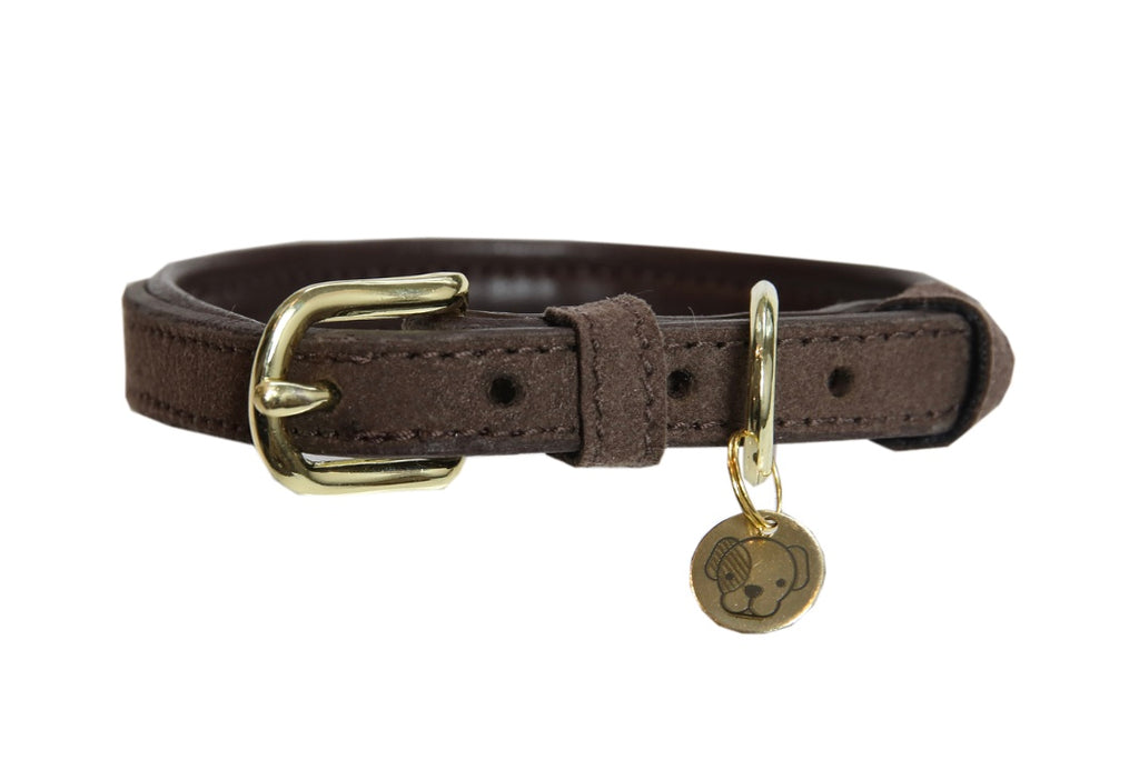 Dog Collar Velvet Leather Brown