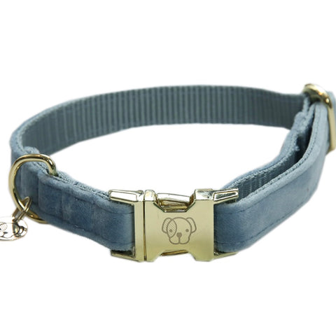 Dog Collar Velvet Light Blue