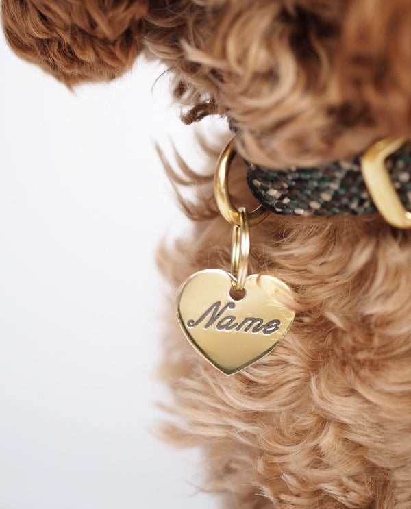 Heart Shaped Brass Dog Tag - Cursive