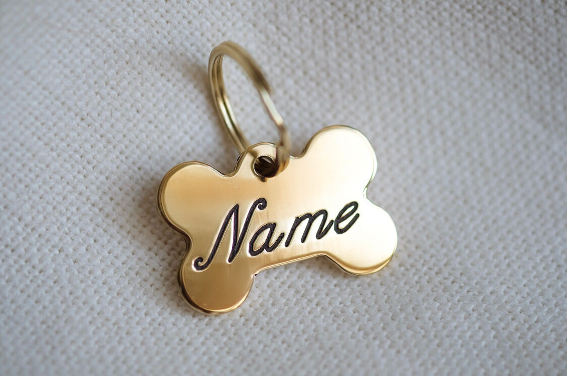 Bone Shaped Brass Personalized Dog ID Tag - Kyleemae Designs – KyleeMae  Designs