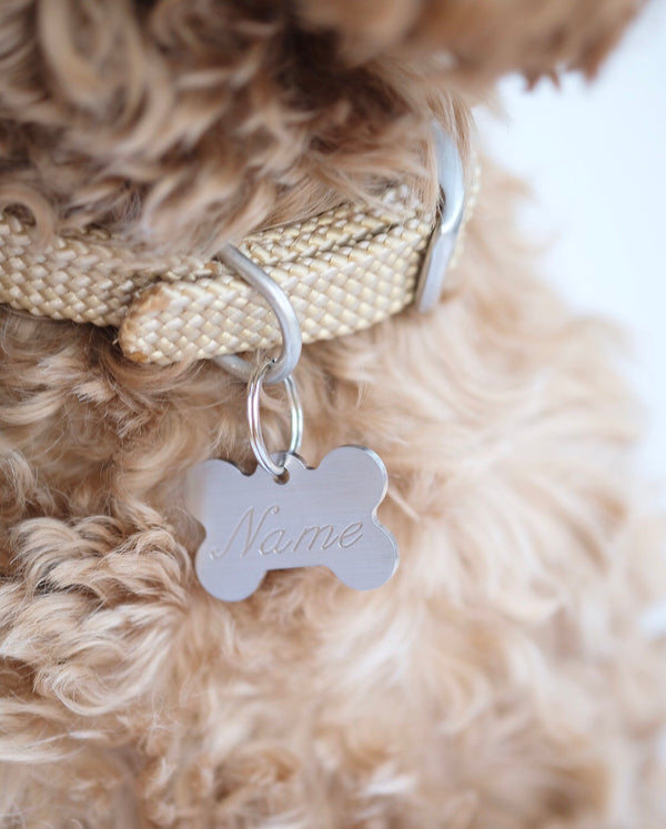 Bone Shaped Stainless Steel Dog Tag - Cursive