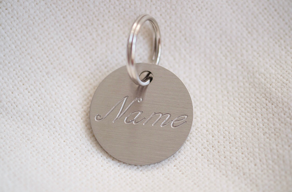 Round Stainless Steel Dog Tag - Cursive